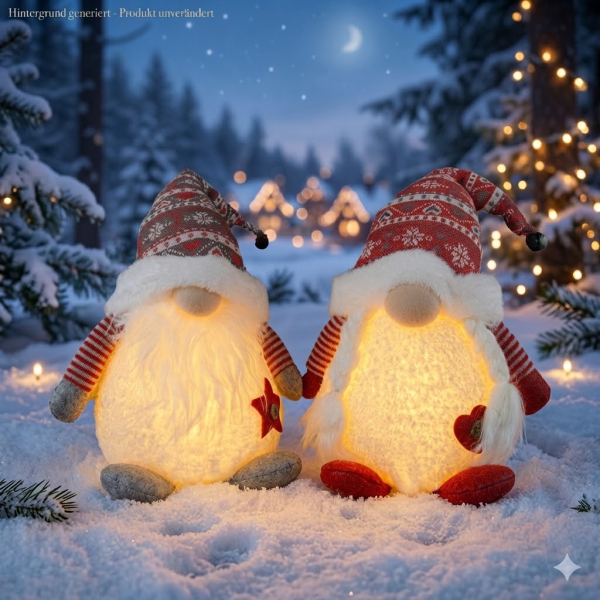 ✨ LED-Wichtelmann 32 cm – Rot-Grau mit Schneeglitzer-Effekt ✨